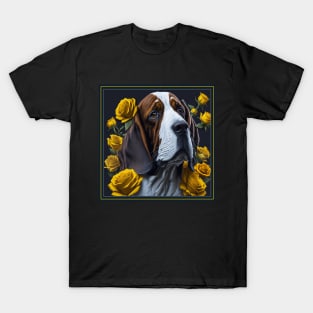 Basset Hound yellow roses 2 T-Shirt